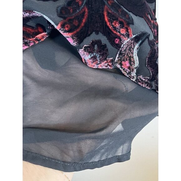 Torrid Top Women 3X Black Halter Pullover Sleeveless Red Floral Burnout Velvet - Picture 7 of 14